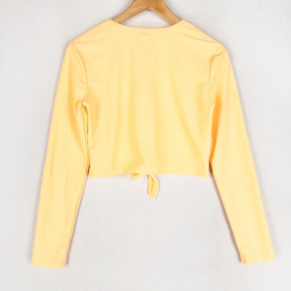 Old Navy Rash Guard Girl XXL 18 Yellow Orange Long Sleeve Front Tie Cropped Swim